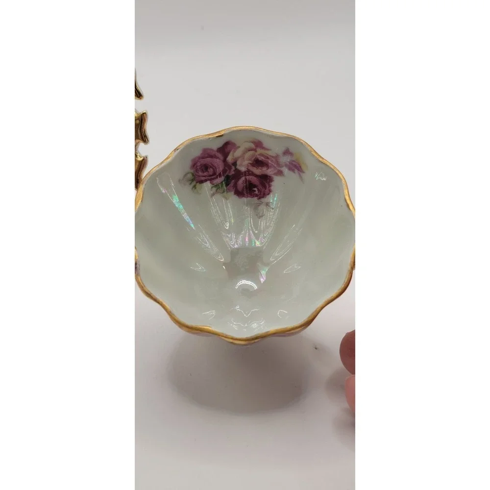 Vintage Napco China 1DD183 Footed Teacup Saucer Set Pierced Lattice Edge Rose...